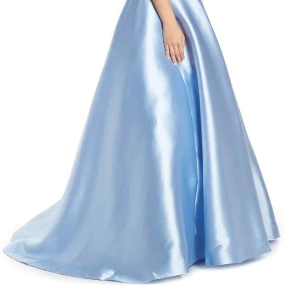 MAC DUGGAL 55237H JEWELED WAIST SATIN TWULL POWDER BLUE EVENING GOWN sz 6 - Picture 10 of 11